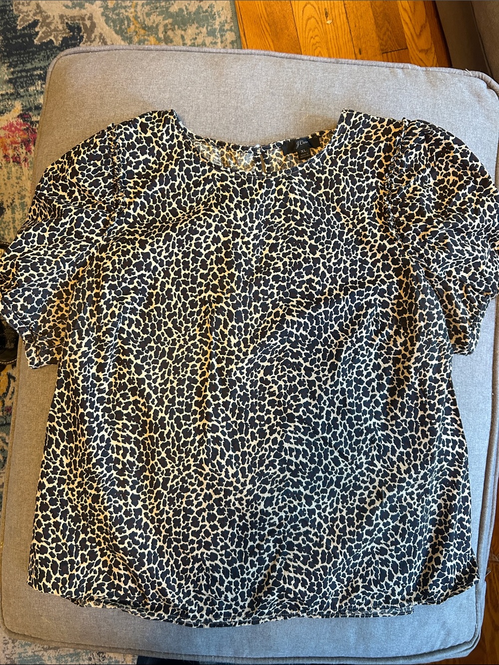 J. Crew Leopard Print Puff Sleeve Blouse in Black and Tan